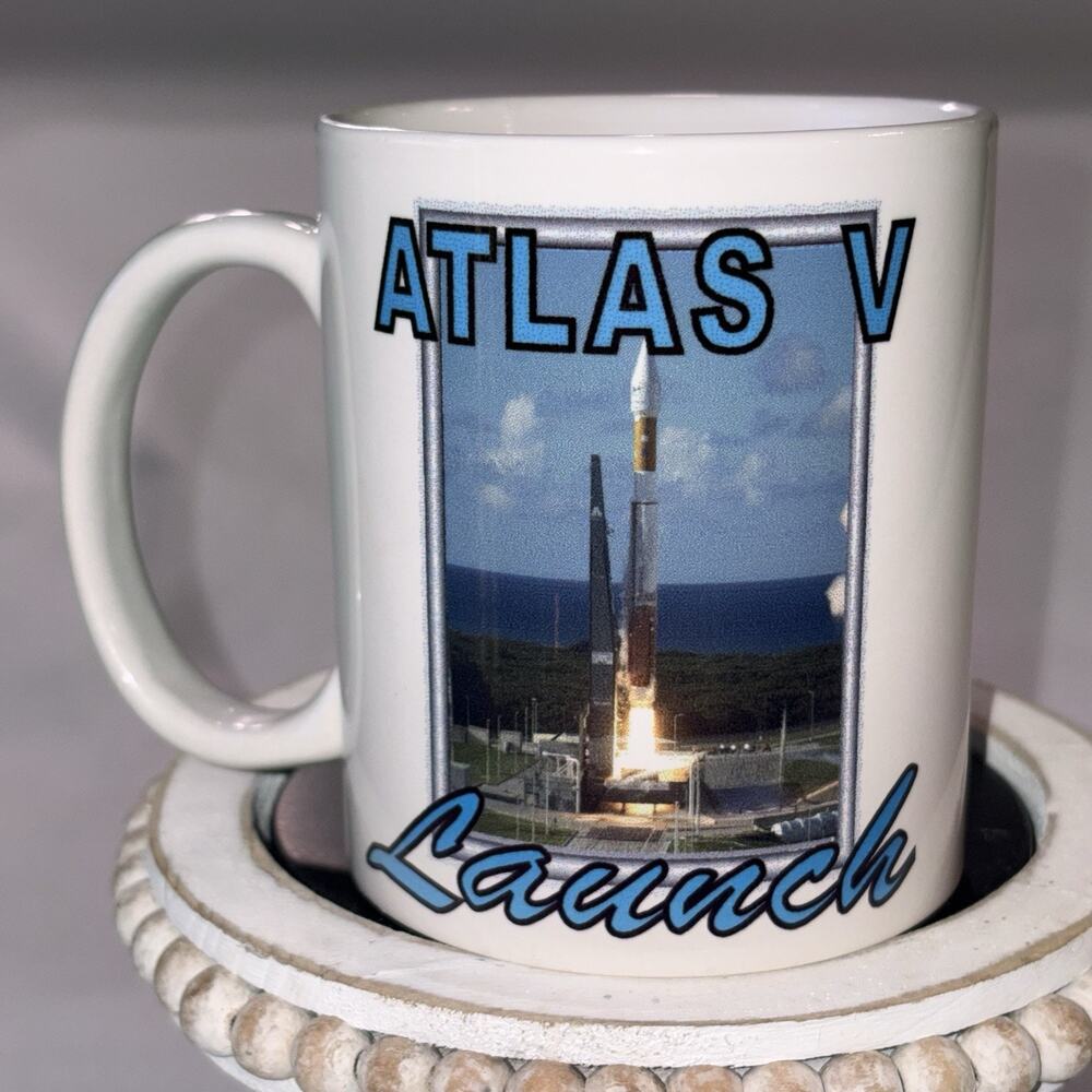 Rare Atlas V Rocket Launch Coffee Mug - ULA Space Memorabilia - NASA Enthusiast